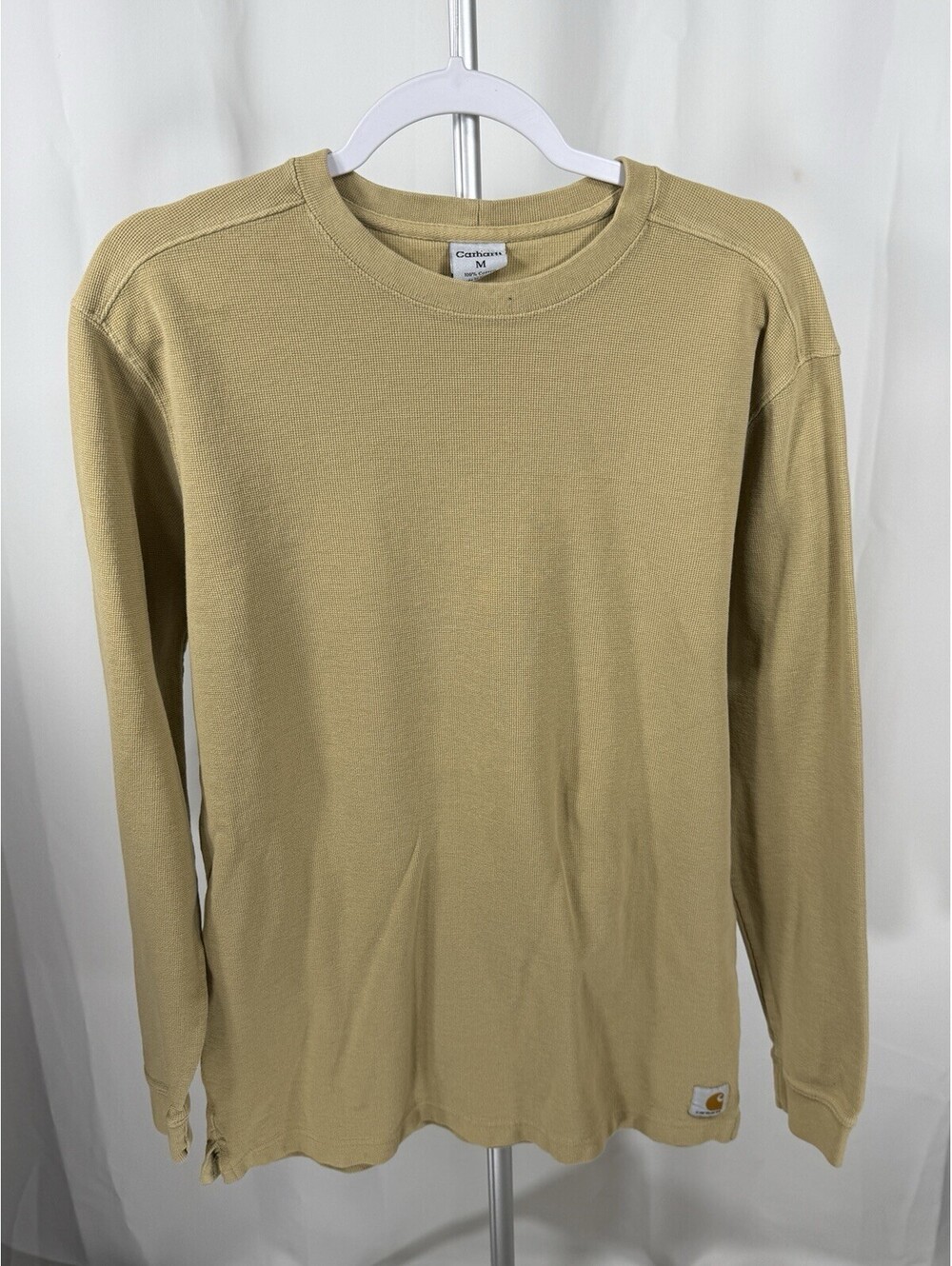 Vintage 2006 Carhartt Waffle Knit Thermal Shirt Mens M Tan Workwear Y2K Crewneck